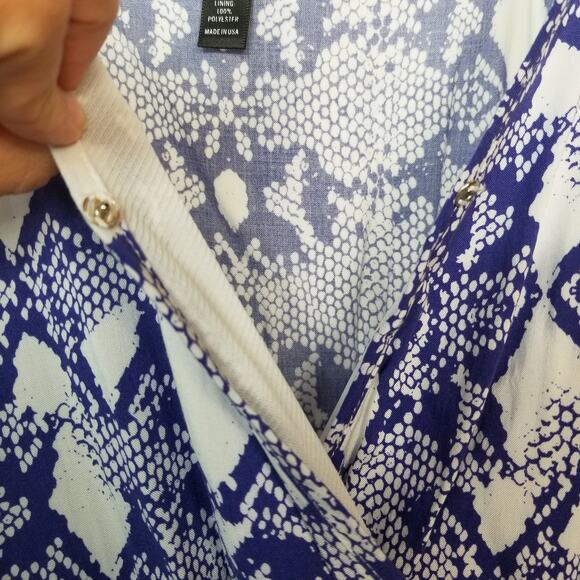 Aqua Snake Print Romper V-Neck Adjustable Strap Blue White XS - Picture 5 of 6